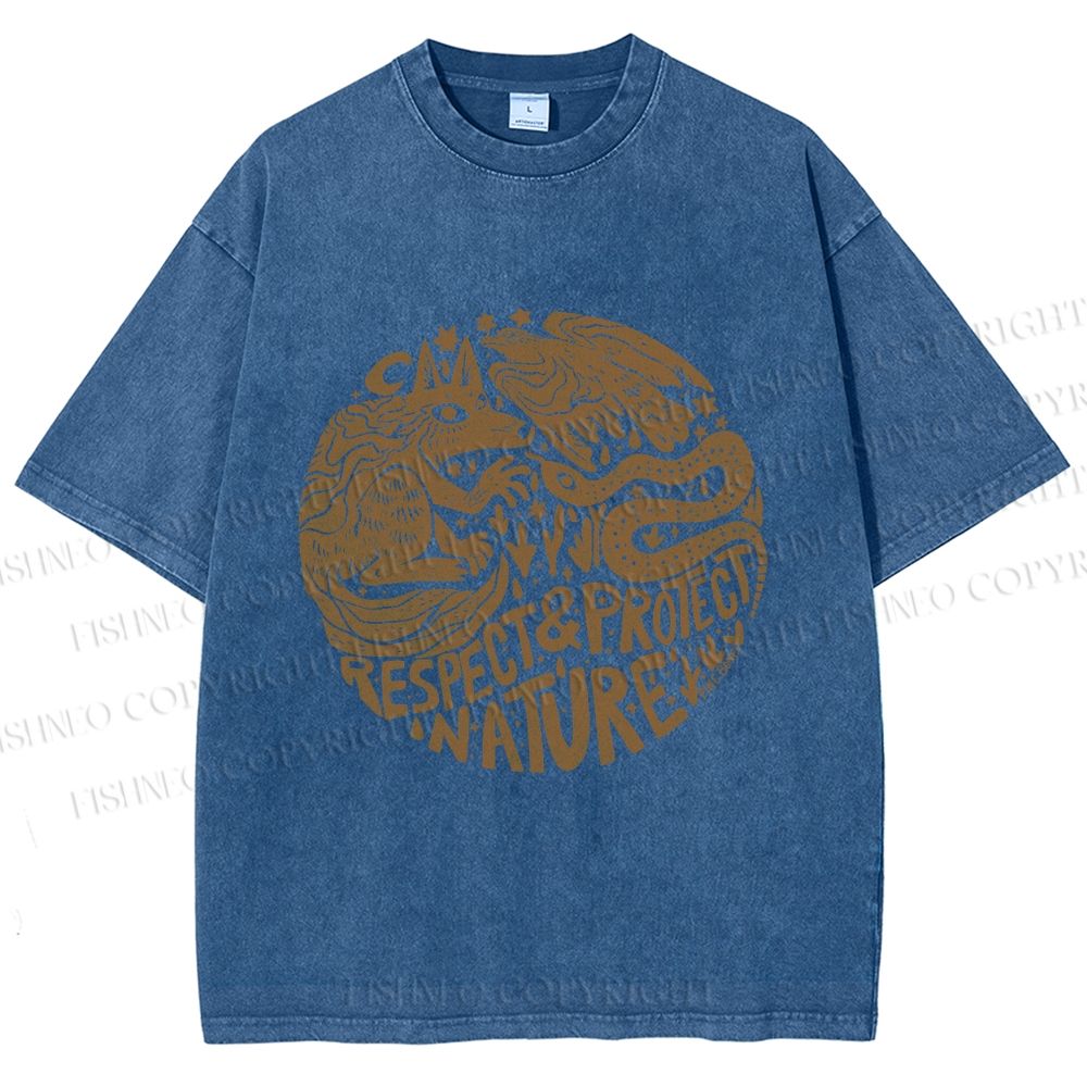 Unisex Respect Protect Nature Graffiti Printed Washed Tee