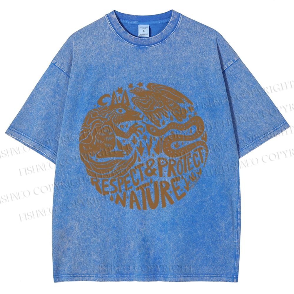 Unisex Respect Protect Nature Graffiti Printed Washed Tee