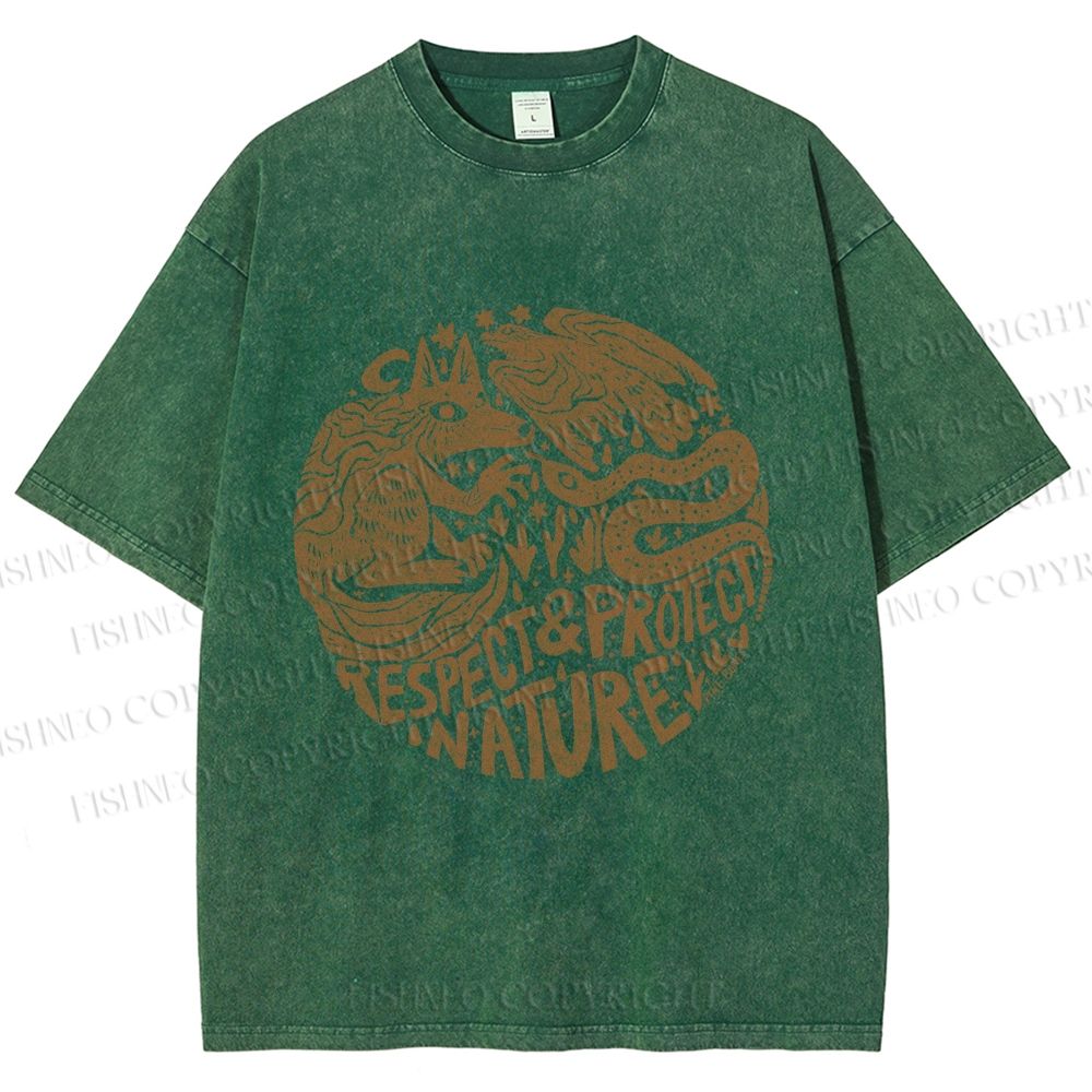 Unisex Respect Protect Nature Graffiti Printed Washed Tee
