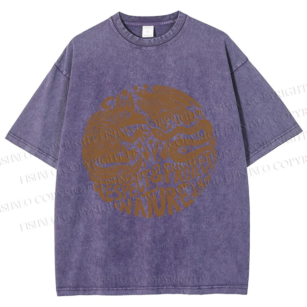 Unisex Respect Protect Nature Graffiti Printed Washed Tee