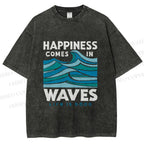 Unisex Happiness Comes In Waves Printed Washed Tee