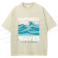 Unisex Happiness Comes In Waves Printed Washed Tee
