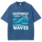 Unisex Happiness Comes In Waves Printed Washed Tee