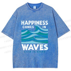 Unisex Happiness Comes In Waves Printed Washed Tee
