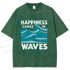 Unisex Happiness Comes In Waves Printed Washed Tee