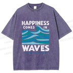 Unisex Happiness Comes In Waves Printed Washed Tee
