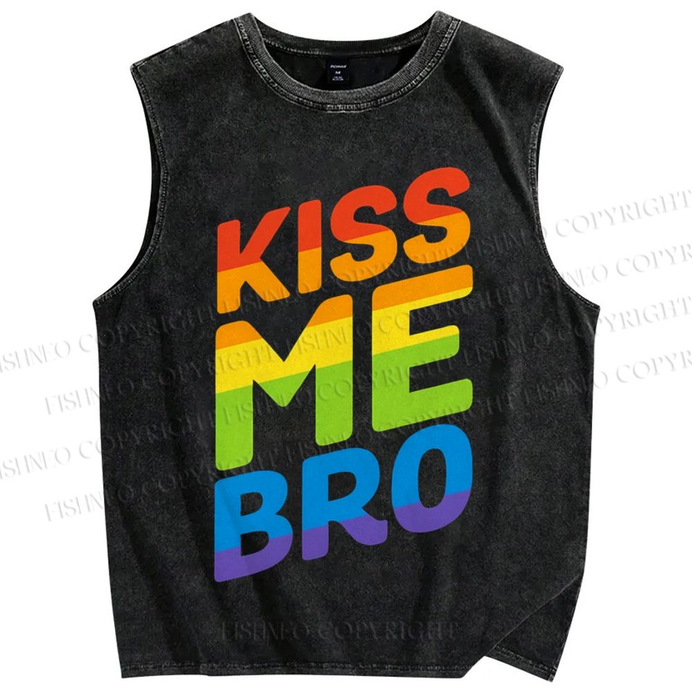 Unisex  Pride Kiss Me Bro Printed Washed Tank Top