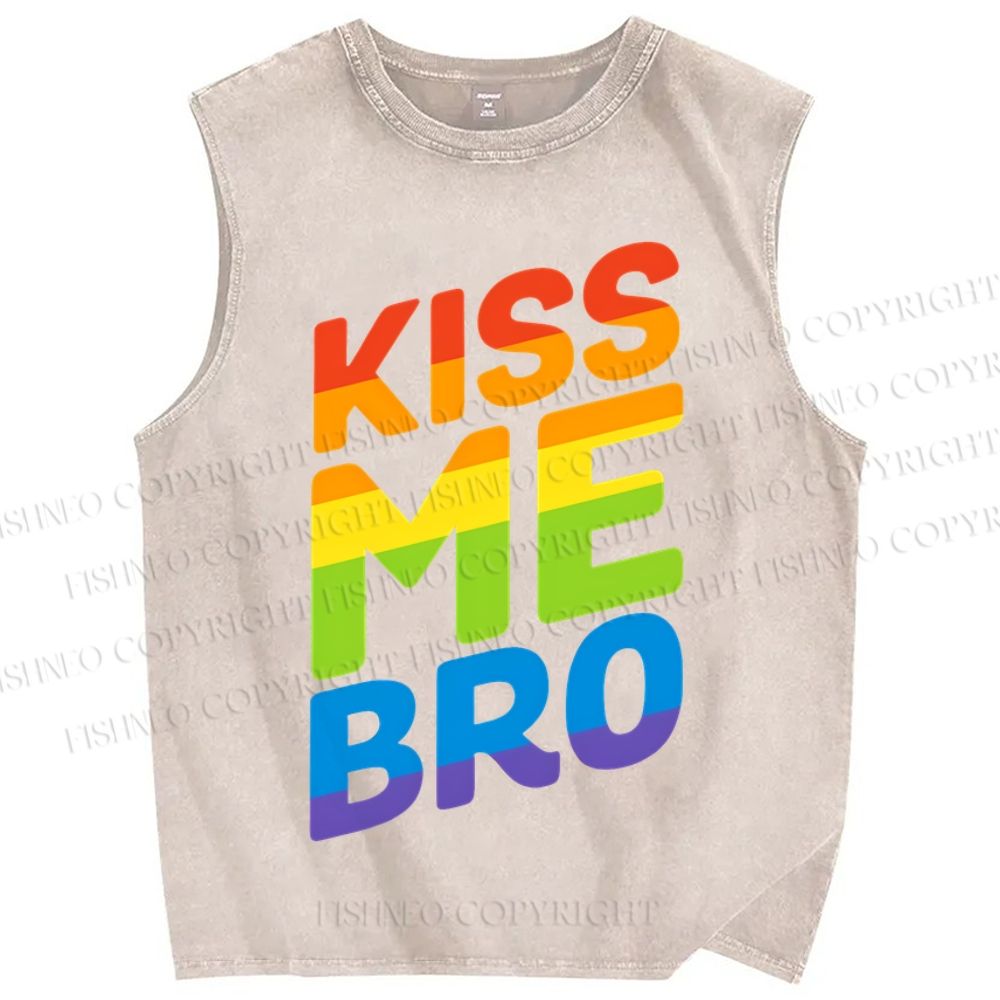 Unisex  Pride Kiss Me Bro Printed Washed Tank Top