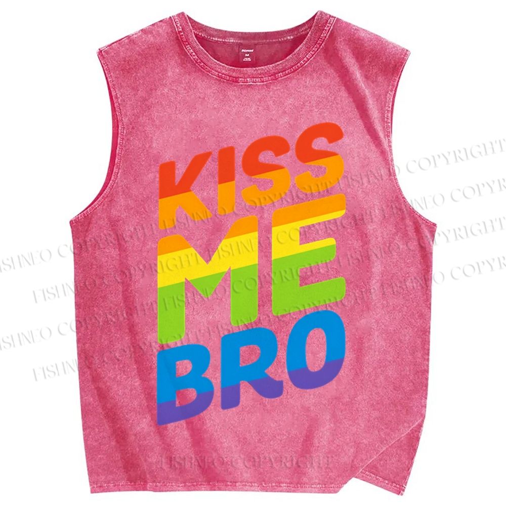 Unisex  Pride Kiss Me Bro Printed Washed Tank Top