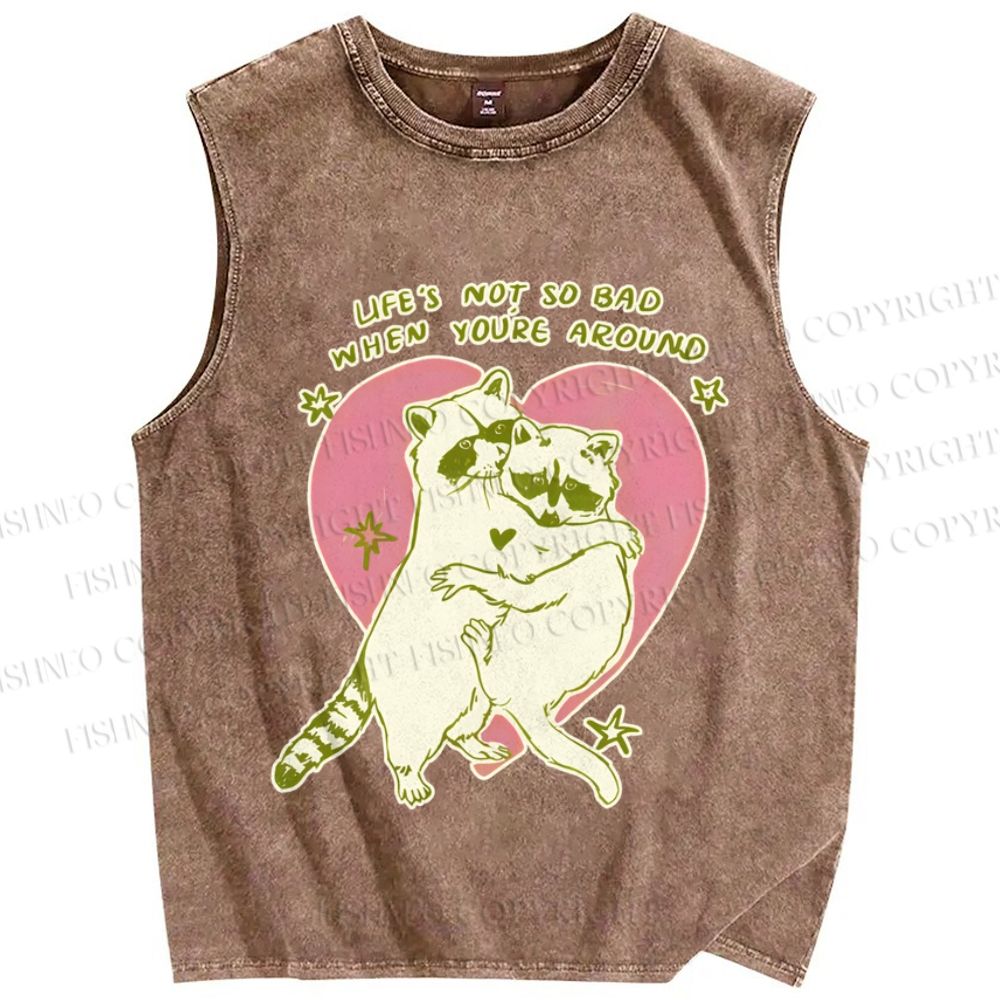 Unisex Raccoon Life's Not So Bad When You're Around Printed Washed Tank Top