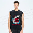 Unisex Shark Wish You Were Here Printed Washed Tank Top