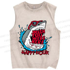 Unisex Shark Wish You Were Here Printed Washed Tank Top