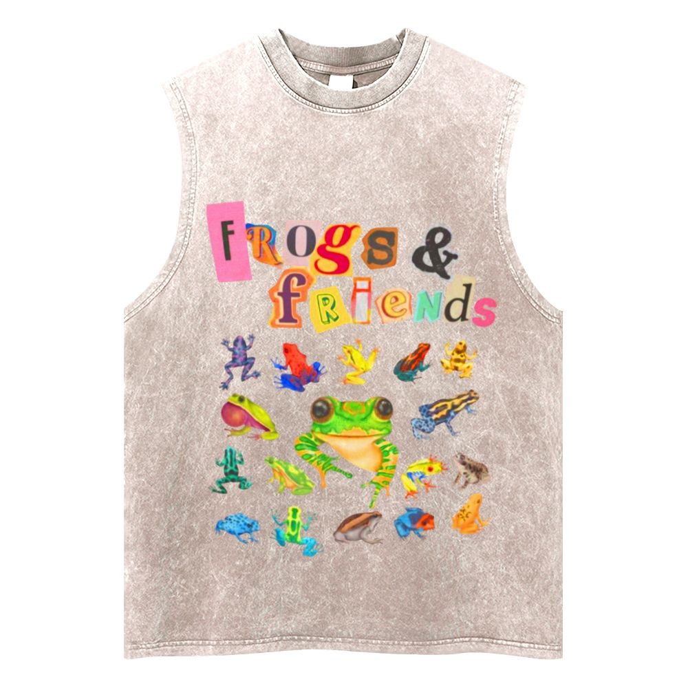 Frogs Friends Unisex Washed Tank Top