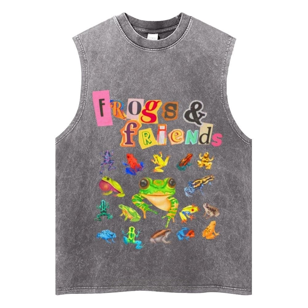 Frogs Friends Unisex Washed Tank Top