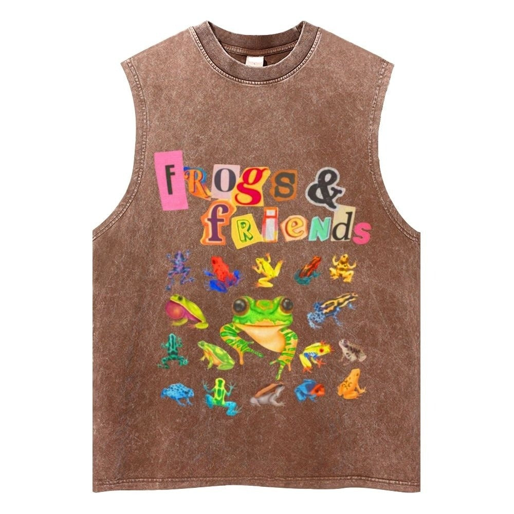 Frogs Friends Unisex Washed Tank Top