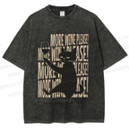 Unisex More Wine Please Drunk Cat Printed Washed Tee