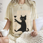 Unisex More Wine Please Drunk Cat Printed Washed Tee