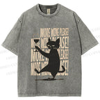 Unisex More Wine Please Drunk Cat Printed Washed Tee