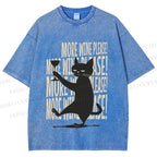 Unisex More Wine Please Drunk Cat Printed Washed Tee