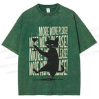 Unisex More Wine Please Drunk Cat Printed Washed Tee