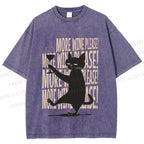 Unisex More Wine Please Drunk Cat Printed Washed Tee
