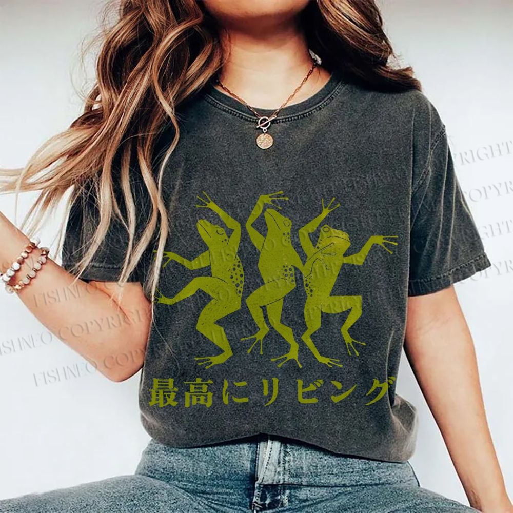 Unisex Vintage Frog Dancing High Printed Washed Tee