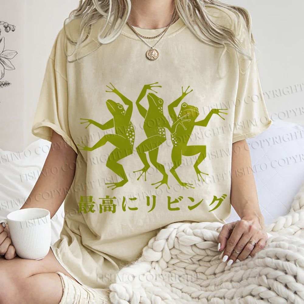 Unisex Vintage Frog Dancing High Printed Washed Tee