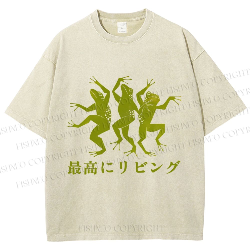 Unisex Vintage Frog Dancing High Printed Washed Tee