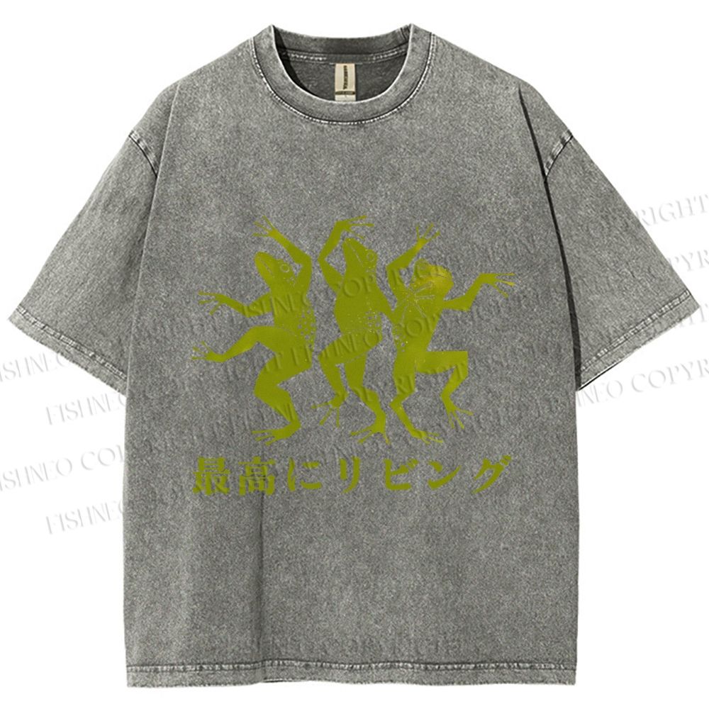 Unisex Vintage Frog Dancing High Printed Washed Tee