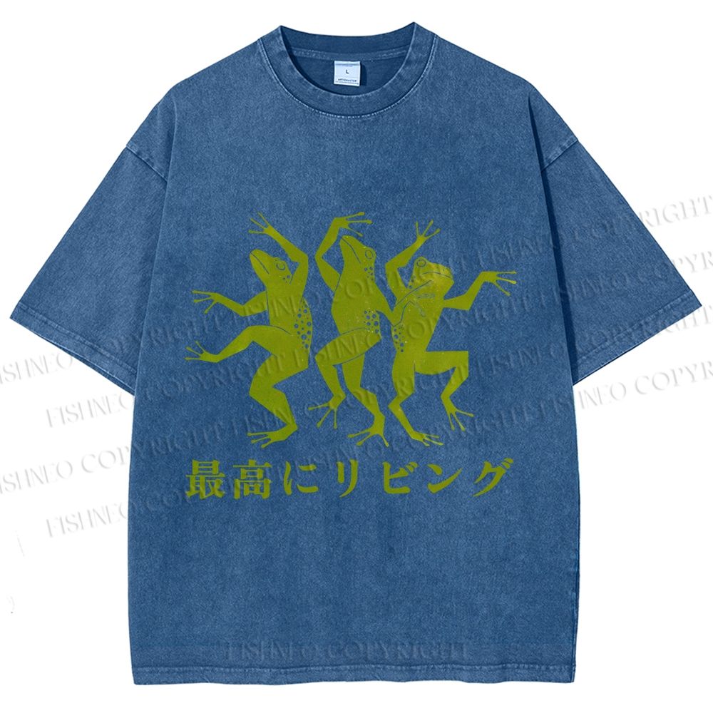 Unisex Vintage Frog Dancing High Printed Washed Tee