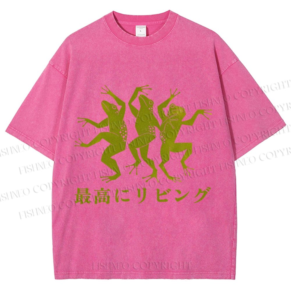 Unisex Vintage Frog Dancing High Printed Washed Tee