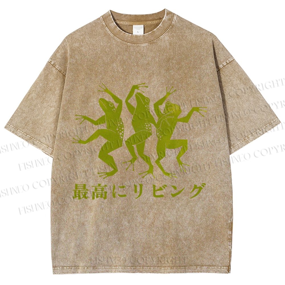 Unisex Vintage Frog Dancing High Printed Washed Tee