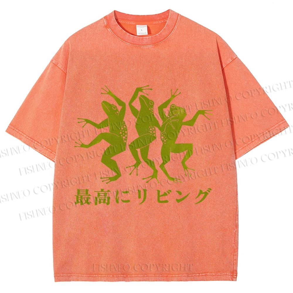 Unisex Vintage Frog Dancing High Printed Washed Tee