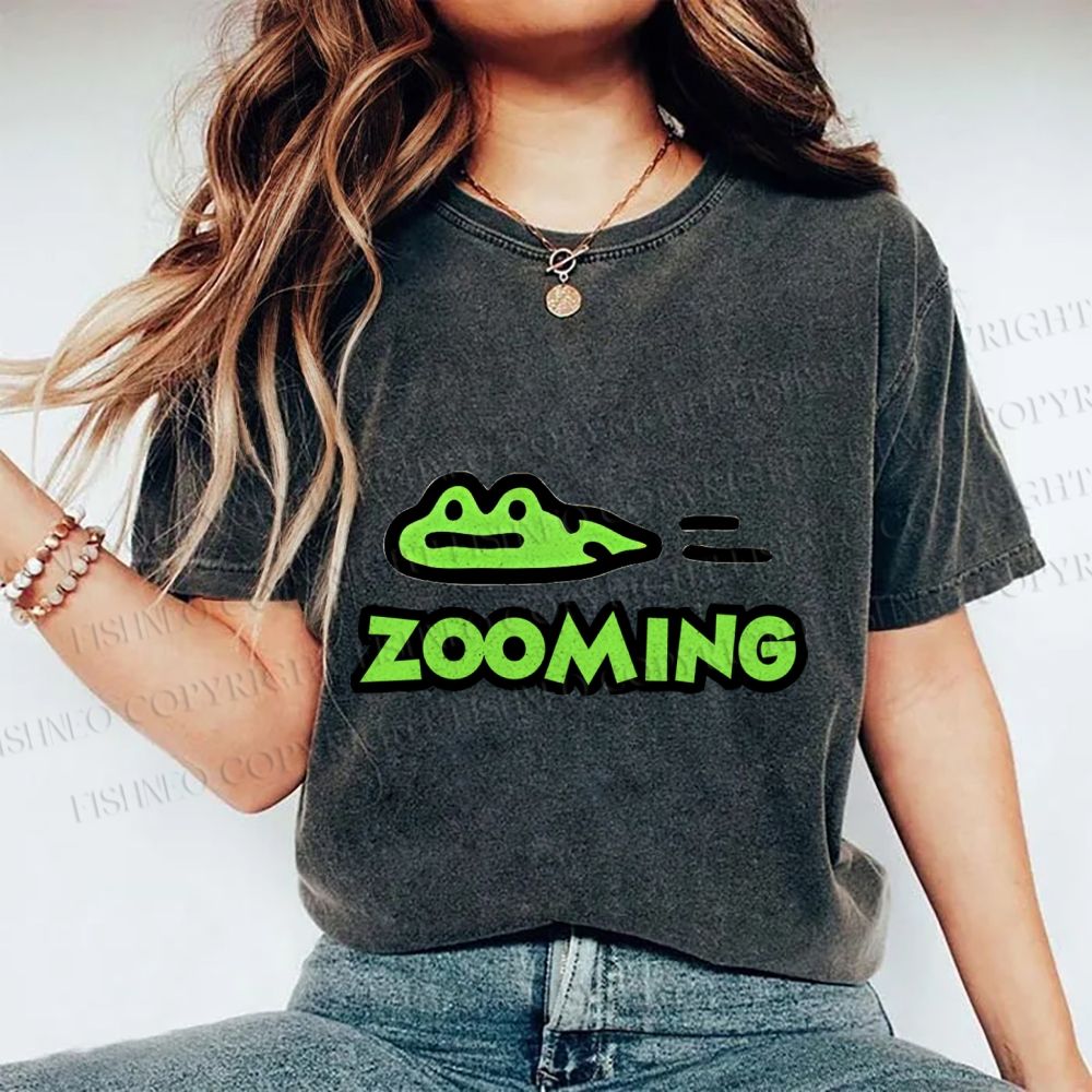 Unisex Cartoon Frog Zooming Printed Washed Tee