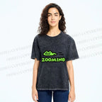 Unisex Cartoon Frog Zooming Printed Washed Tee