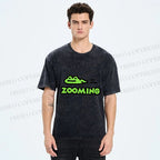 Unisex Cartoon Frog Zooming Printed Washed Tee