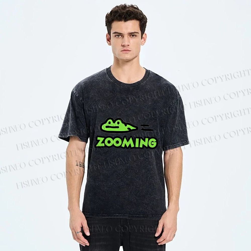 Unisex Cartoon Frog Zooming Printed Washed Tee