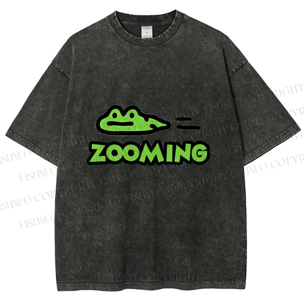 Unisex Cartoon Frog Zooming Printed Washed Tee