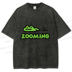 Unisex Cartoon Frog Zooming Printed Washed Tee