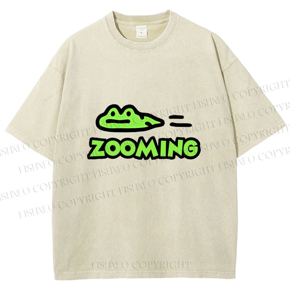 Unisex Cartoon Frog Zooming Printed Washed Tee