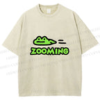 Unisex Cartoon Frog Zooming Printed Washed Tee
