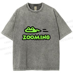 Unisex Cartoon Frog Zooming Printed Washed Tee