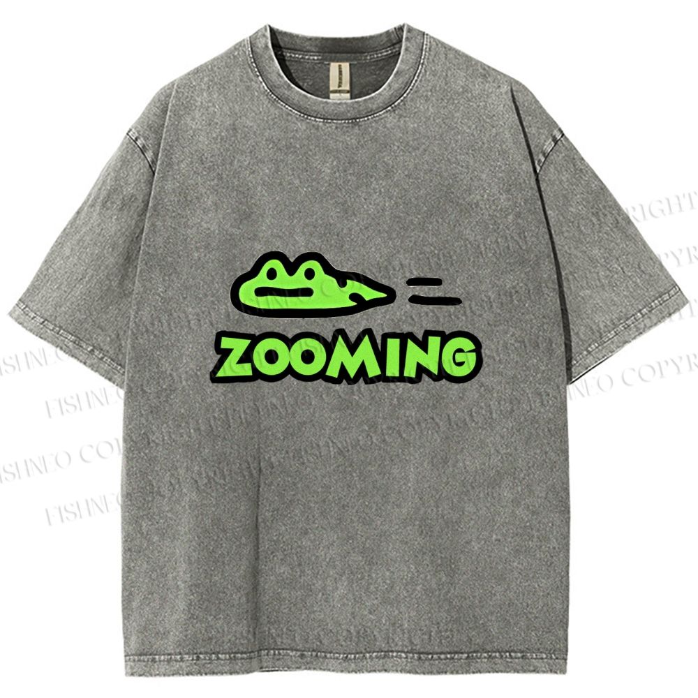 Unisex Cartoon Frog Zooming Printed Washed Tee