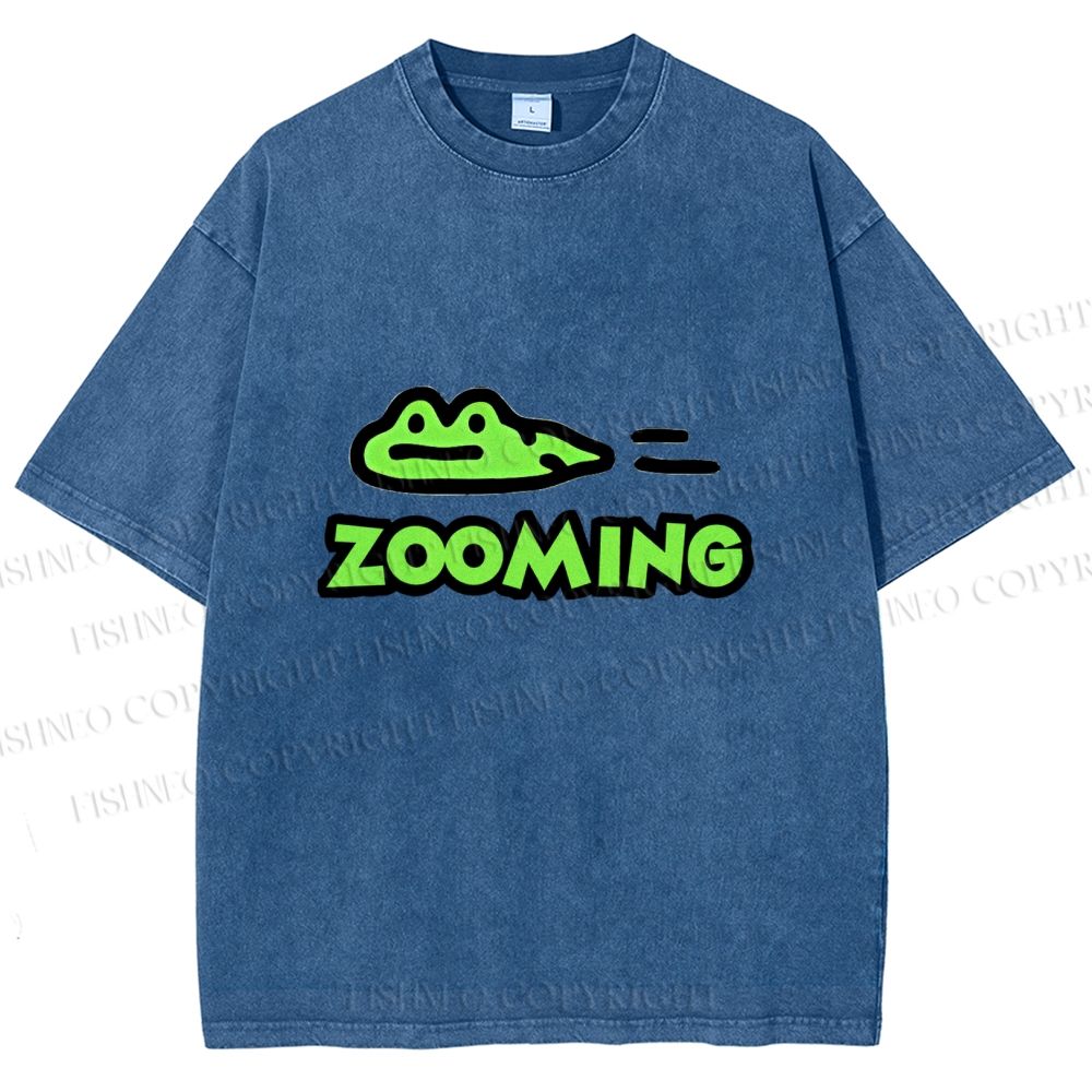 Unisex Cartoon Frog Zooming Printed Washed Tee