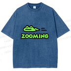 Unisex Cartoon Frog Zooming Printed Washed Tee