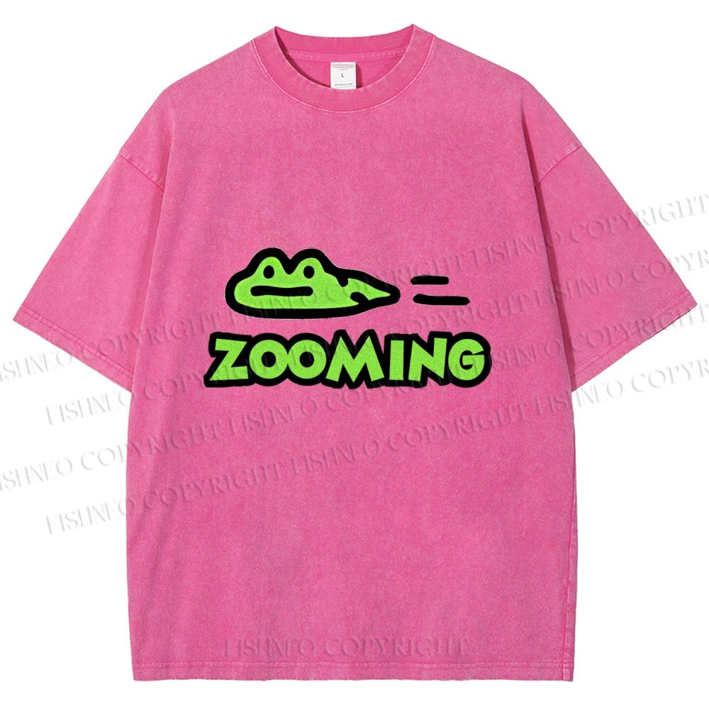 Unisex Cartoon Frog Zooming Printed Washed Tee