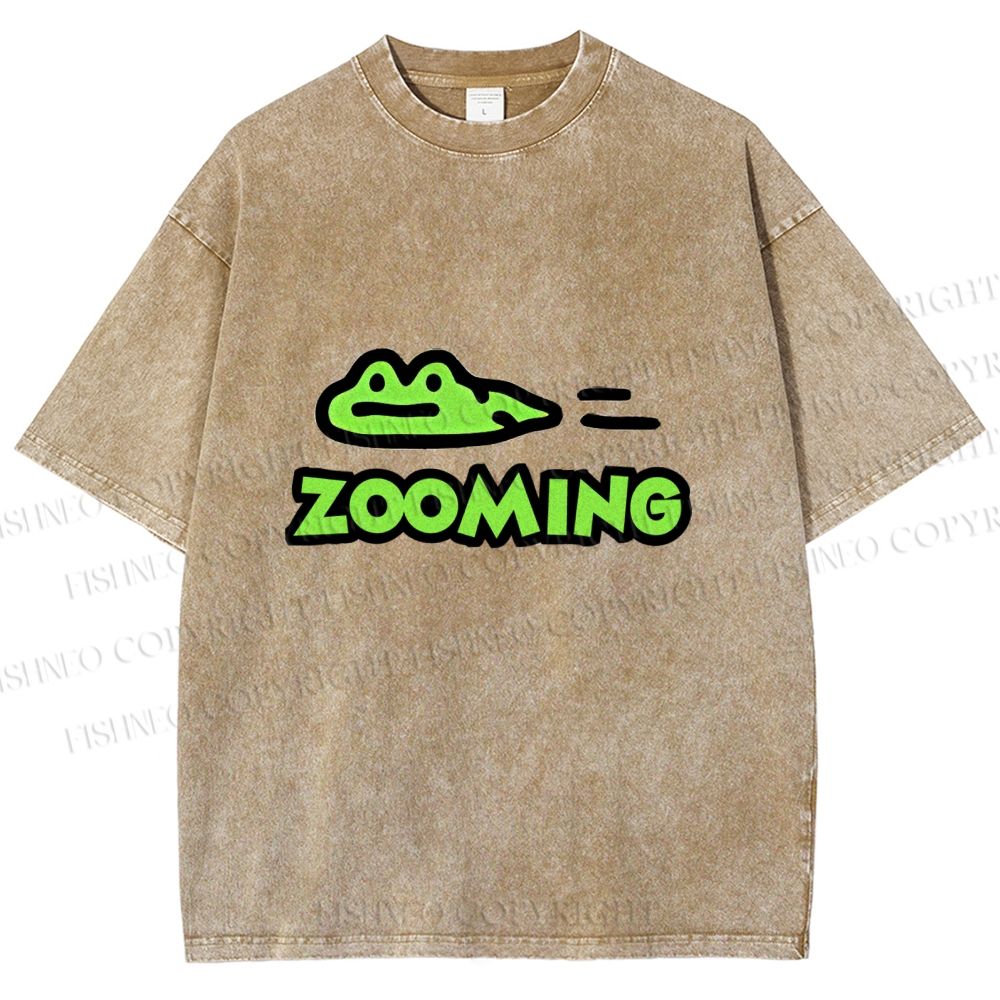 Unisex Cartoon Frog Zooming Printed Washed Tee