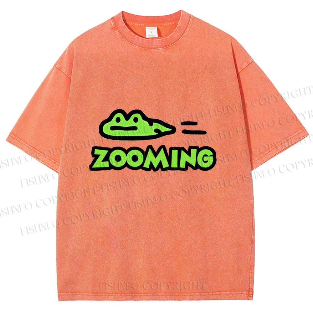 Unisex Cartoon Frog Zooming Printed Washed Tee