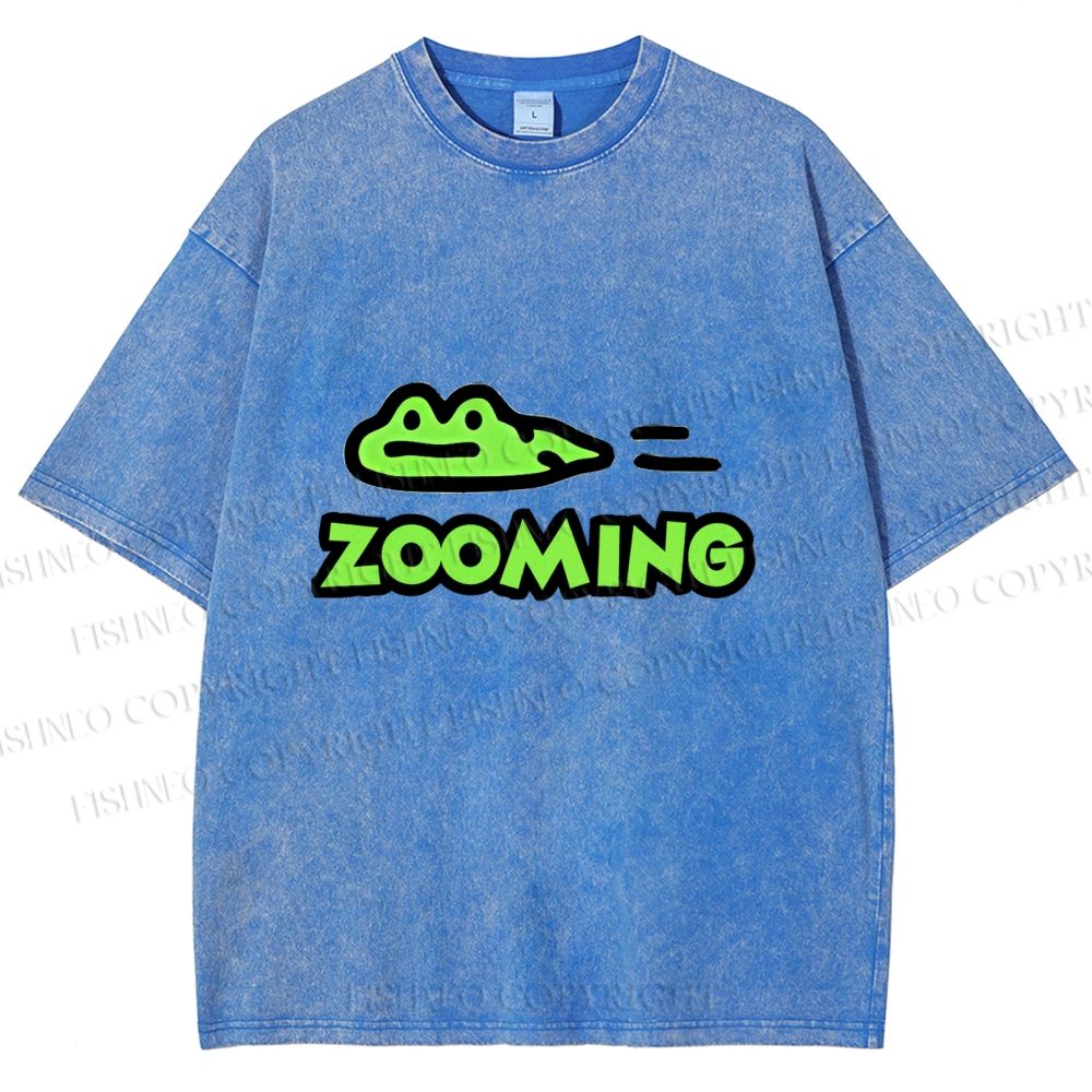Unisex Cartoon Frog Zooming Printed Washed Tee