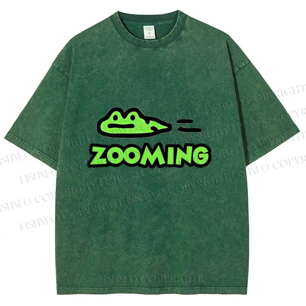 Unisex Cartoon Frog Zooming Printed Washed Tee